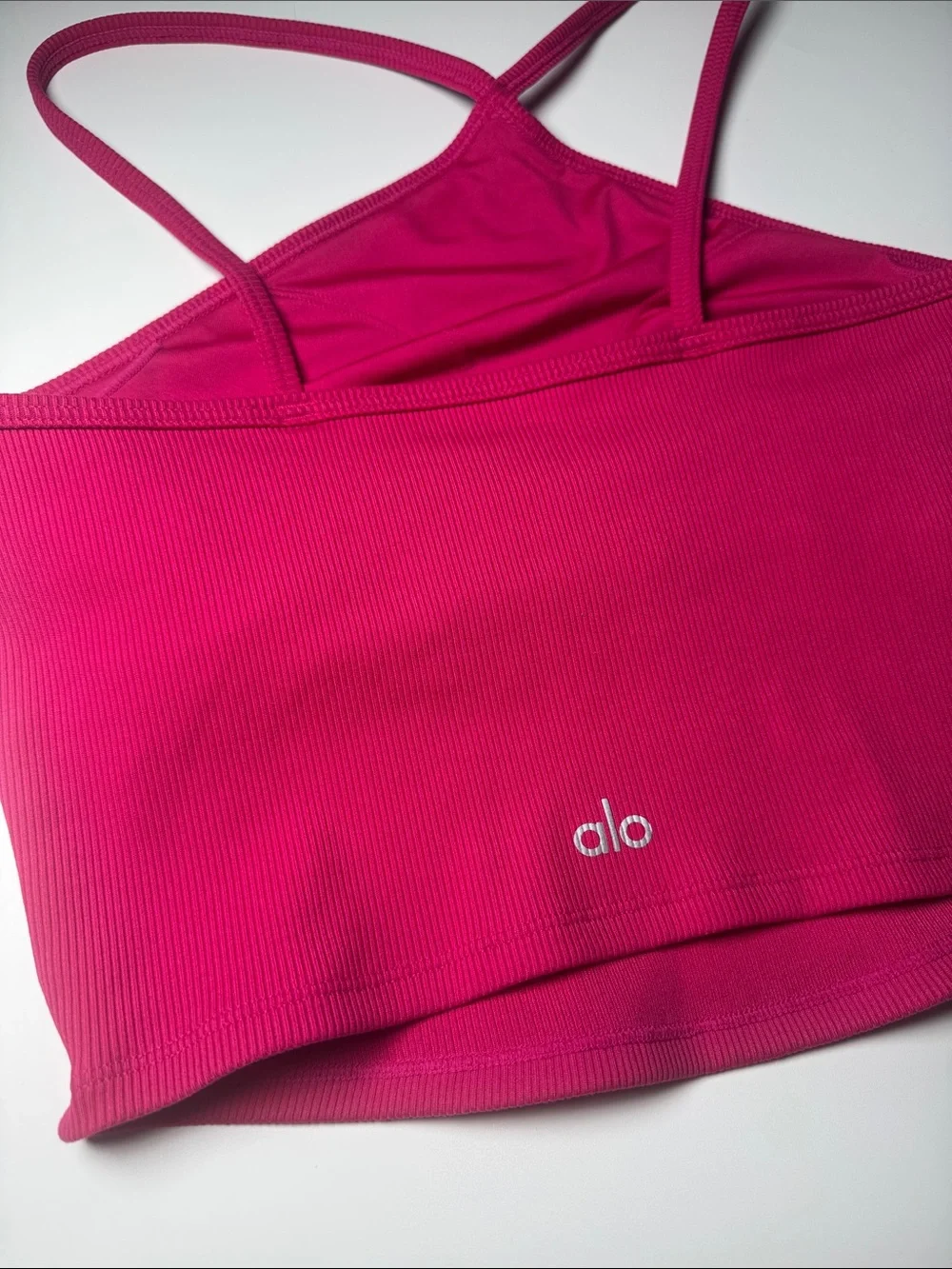 ALO Yoga Hot Pink Ribbed Asymmetric Crop Cami